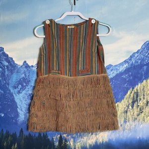 Handmade Vintage Wendy Klein Sleeveless Multicolor Striped Top with Fringe